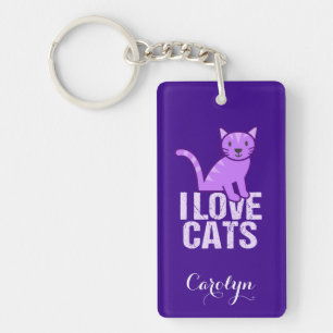 Llavero Me encanta el Personalizado púrpura de gatos