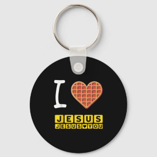 Llavero Me Encanta Jesús Waffle Heart Funny Desayuno Crist