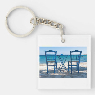 Llavero Me encanta la taberna griega foto azul y blanco