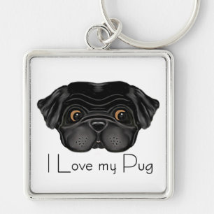 Llavero Me encanta mi Black Pug Cute Black Pug y la cita d