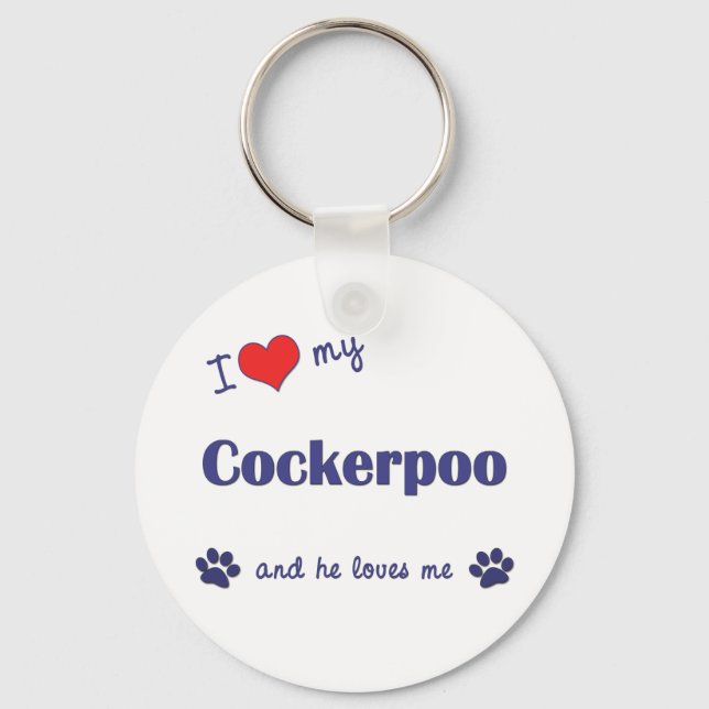 Llavero Me encanta mi Cockerpoo (perro macho) (Anverso)