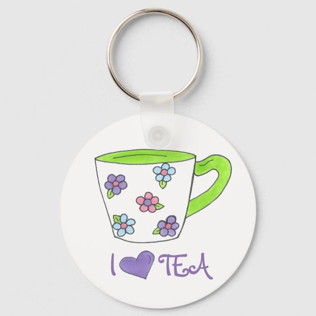 Llavero Me encanta Tea Ceramic Cup Teacup Heartchain (Anverso)