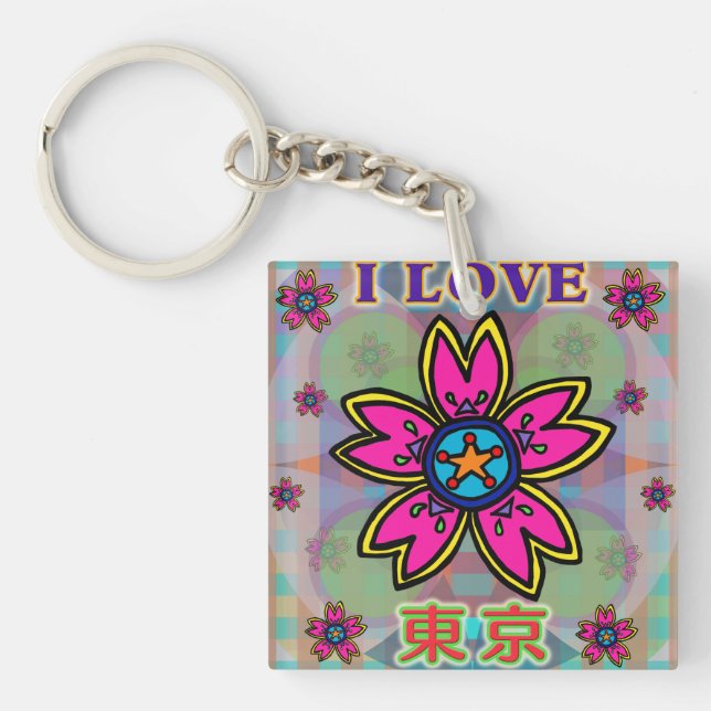 Llavero "ME ENCANTA TOKIO" Flores Keychain Kanji (Frente)