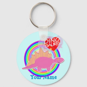 Llavero Me encantan los dinosaurios Pink Dino Blue Keychai