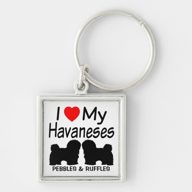Llavero Me encantan mis dos perros habaneses (Frente)