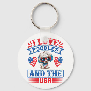 Llavero Me encantan Poodles y los EE.UU. 01