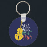 Llavero Me Tenías En Cello Funny Cellist<br><div class="desc">Diseño de aficionados a la música de orquesta retro vintage para los que tocan instrumentos musicales de cuerdas en una banda de música o sinfonía. Mercadería de amante de la música clásica de Guay para violonchelistas, músicos y artistas. Perfecto para el profesor de música cello, el aficionado a la orquesta...</div>