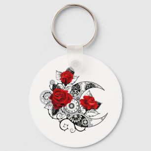 Llavero Media luna mecánica con rosas rojas