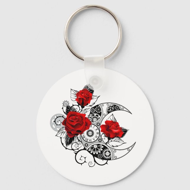 Llavero Media luna mecánica con rosas rojas (Anverso)