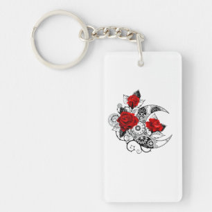 Llavero Media luna mecánica con rosas rojas