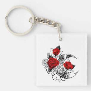 Llavero Media luna mecánica con rosas rojas