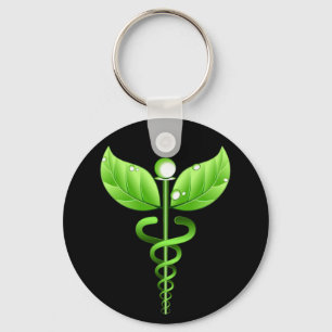 Llavero Medicina alternativa médica Caduceus verde negra