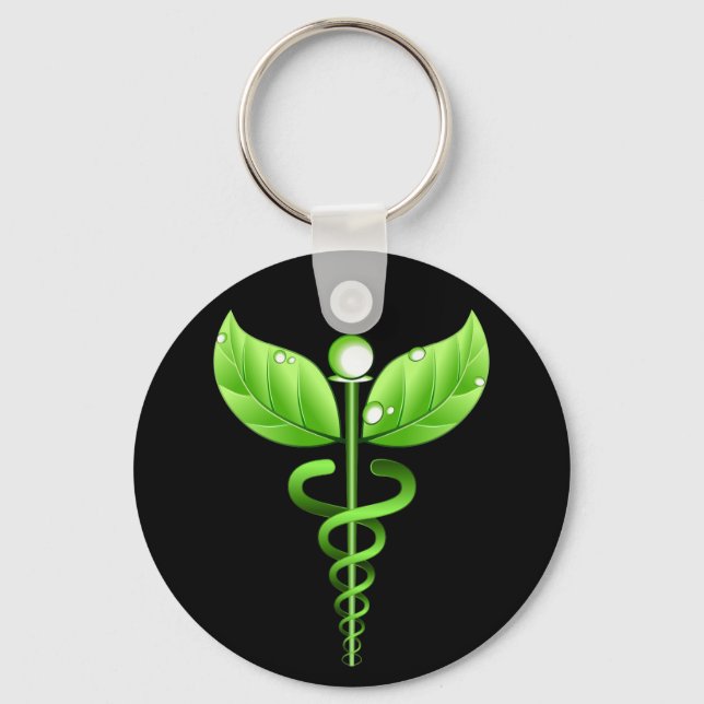 Llavero Medicina alternativa médica Caduceus verde negro (Anverso)
