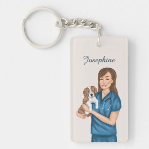 Llavero Médico Veterinario Veterinario Sosteniendo Cachorr