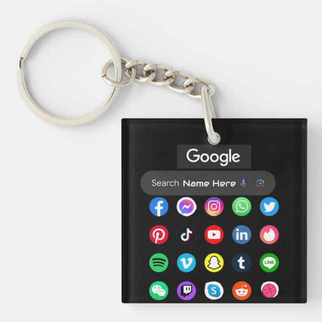 Llavero Medios sociales de moda Iconos Google Search Bar B (Frente)