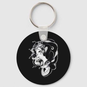 Llavero Medusa Blackwork Tattoo Flash