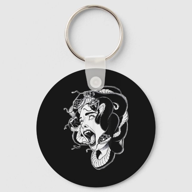 Llavero Medusa Blackwork Tattoo Flash (Anverso)