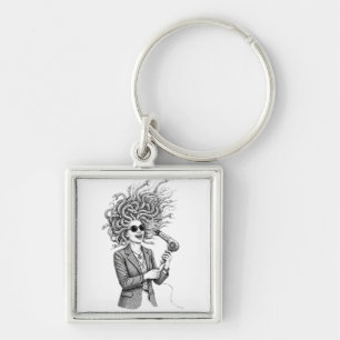 Llavero Medusa Moderna Usando Secador de Pelo Ilustración