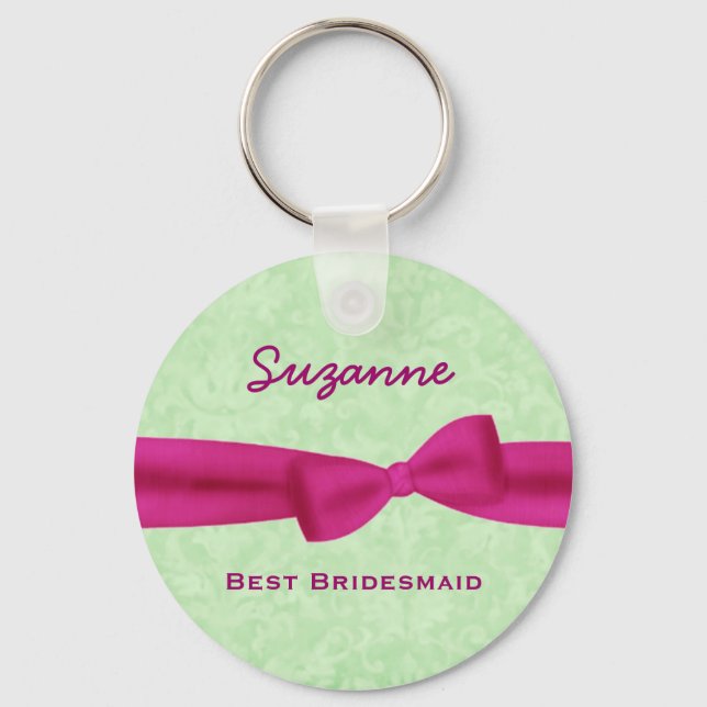Llavero Mejor Bridesmaid Nombre Personalizado Impreso Bow  (Anverso)