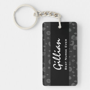 Llavero Mejor Enfermera Personalizada Nombre Negro Leopard