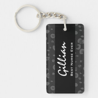 Llavero Mejor Enfermera Personalizada Nombre Negro Leopard