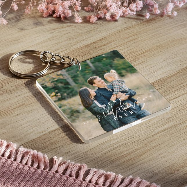 Llavero Mejor escritura madre de Día de la Madre foto Keep (Best Mother Ever Script Mothers Day Photo Keepsake Keychain)