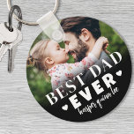 Llavero Mejor foto de papá<br><div class="desc">La cadena fotográfica personalizada Best Dad. Esta cadena de claves personalizada de "Mejor Papá Nunca" es un recuerdo significativo diseñado para celebrar a papá y su rol único dondequiera que vaya. El diseño presenta una tipografía audaz y moderna con dos corazones pequeños a cada lado de la palabra "Ever" para...</div>