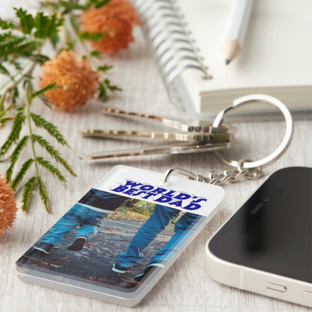 Llavero Mejor foto de papá texto azul en 3d (Frente Derecha)