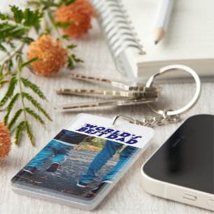 Llavero Mejor foto de papá texto azul oscuro en 3d