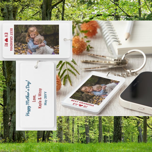 Llavero Mejor foto del Día de la Madre de la Abuela (Best Grandma Ever. Heart. Personalized photo keychain. Elegant, modern, minimalist Mother's Day gift)