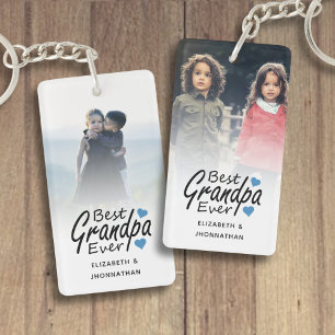 Llavero Mejor guión del abuelo nombre corazón azul y foto