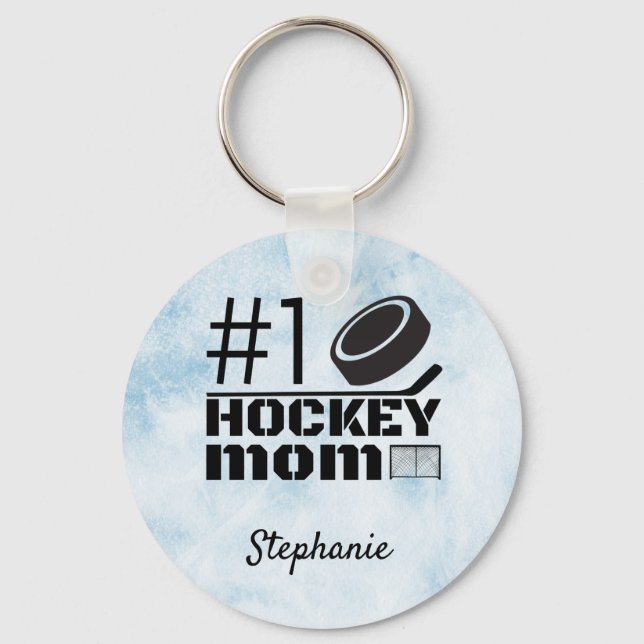 Llavero Mejor Hockey Mamá Keychain número uno hielo azul (Anverso)