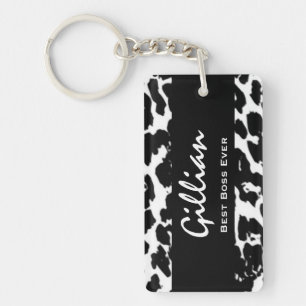 Llavero Mejor Jefe, Nombre Personalizado, Leopardo Blanco 