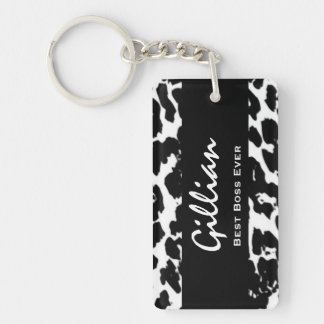 Llavero Mejor Jefe, Nombre Personalizado, Leopardo Blanco