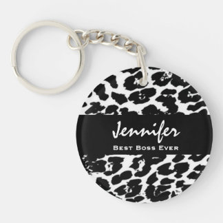 Llavero Mejor Jefe, Nombre Personalizado, Leopardo Blanco