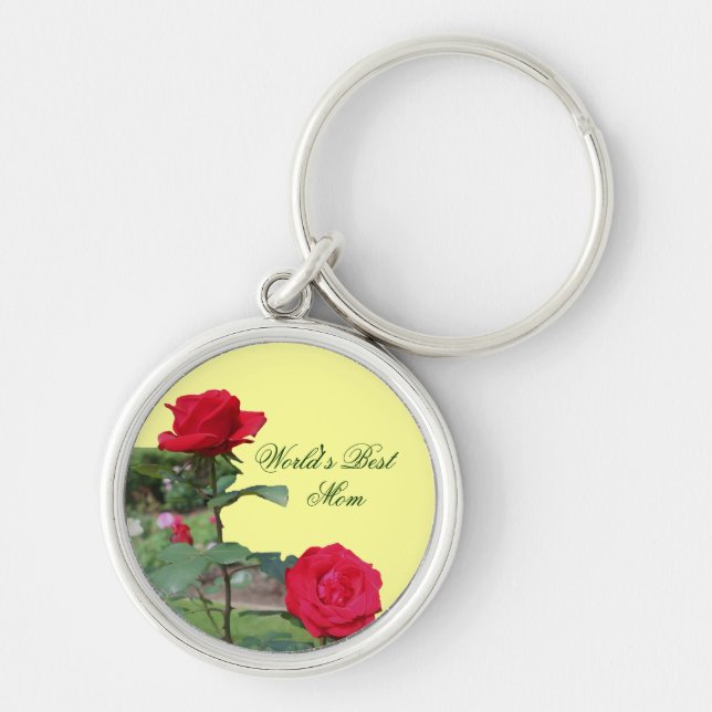 Llavero Mejor Keychain de flores rojas de mamá (Frente)