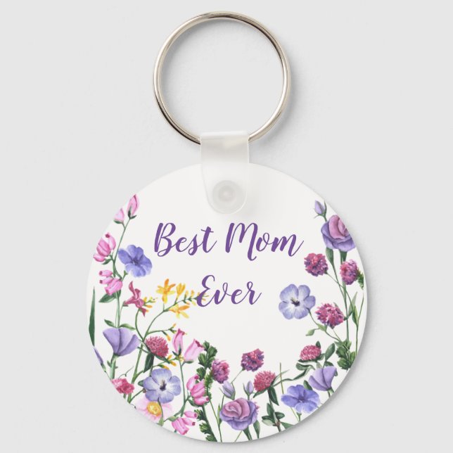 Llavero Mejor Mamá Cita Verano Jardín Flores Keychain (Anverso)