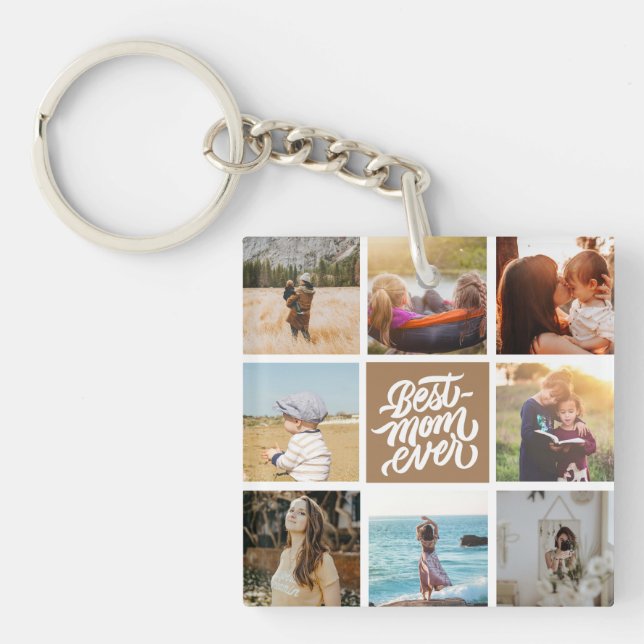 Llavero Mejor Mamá Collage de fotos Personalizado Brown (Frente)