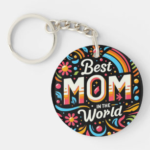 Llavero Mejor Mamá del Mundo - Floral Vibrante y Arcoíris