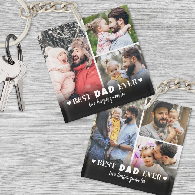 Llavero Mejor Padre Personalizado 6 Collage de fotos Padre (Personalized Best Dad 6 Photo Collage Father Keychain )