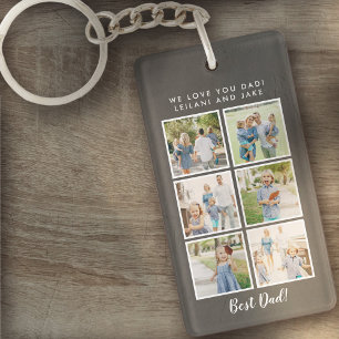 Llavero ¡Mejor papá! 6 Fotos Mensaje Personalizado Gris