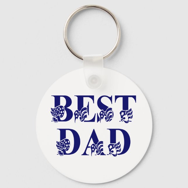 Llavero Mejor Papá con Banderas Azul Texto (Anverso)