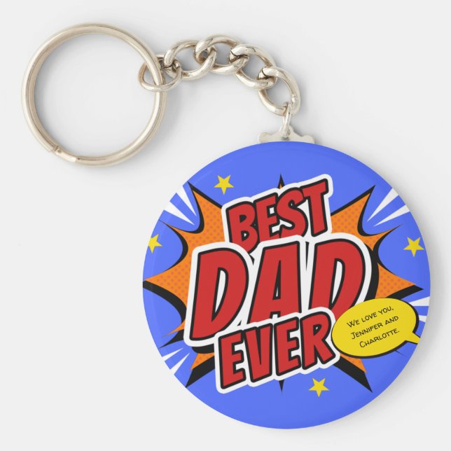 Llavero Mejor Papá del Mundo Cómic Día del Padre Superhéro (Frente)