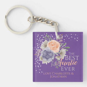 Llavero Mejor Tía Siempre Floral Púrpura Peonía Rosa 