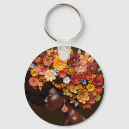 Llavero Melanin Mujer Reina Negra Flor Floral 3D Afro