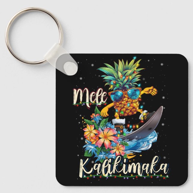 Llavero Mele Kalikimaka Hawaiian Pineapple Surfing Ridding (Anverso)
