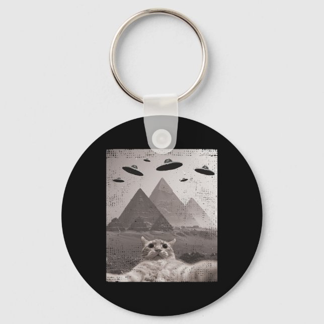 Llavero Meme Cat Ufo - Gracioso Selfie Cat Con Ufos (Anverso)