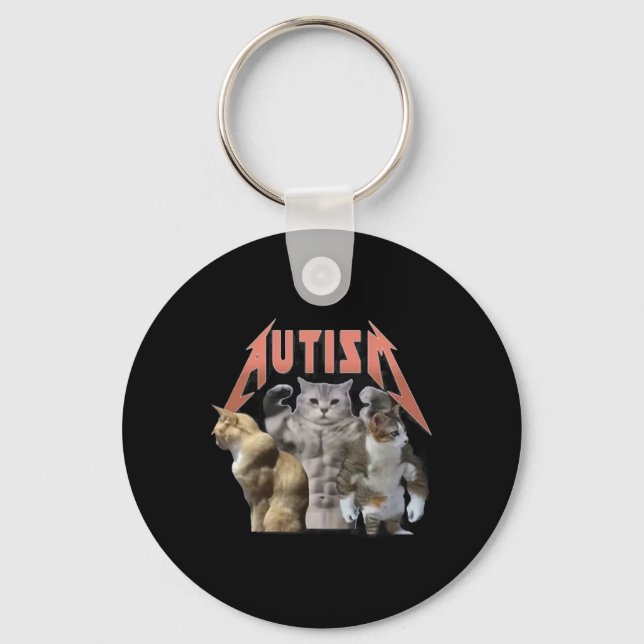 Llavero Meme de autismo de los gatos buff (Anverso)