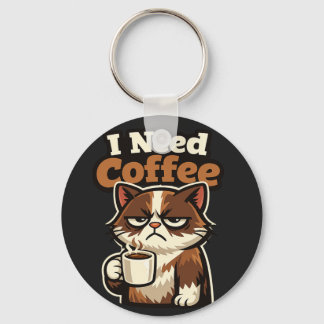 LLAVERO MEME DE GATO "NECESITO CAFÉ"