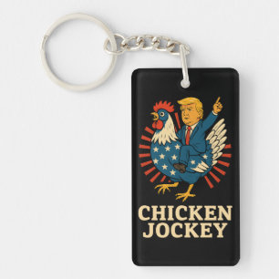 Llavero Meme divertido de Jockey sobre pollo Trump